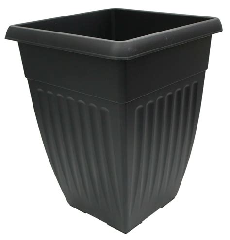 Cm Tall Square Plastic Plant Pot Flower Planter Black Rippled Design