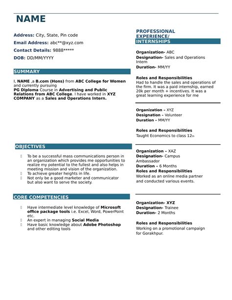 Resume formats updated for october/november 2020. Resume Templates For BCom Freshers Download Free - Amazing ...