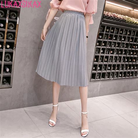 2018 New Spring Summer Women Skirt Korean Style High Waist Pleated Chiffon Skirt Fashion Slim