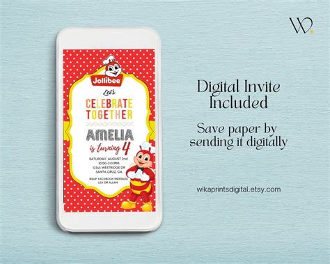 Jollibee Birthday Party Personalized Invitation Jollibee Etsy