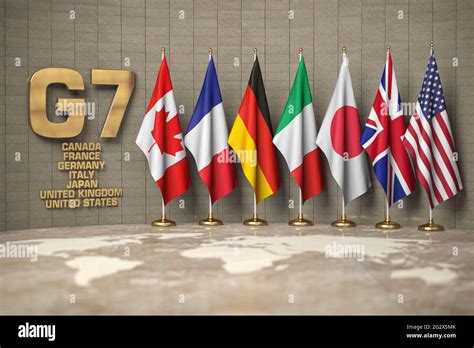 G7 Summit Or Meeting Concept Row From Flags Of Members Of G7 Group Of