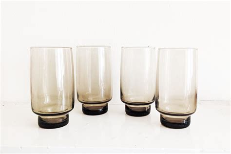 Vintage Smokey Grey Drinking Glasses Set Of 4 Mid Century Etsy