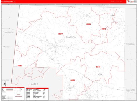 Marion County Al Zip Code Wall Map Red Line Style By Marketmaps