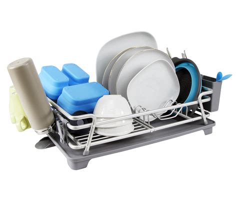 Cozyblock Aluminum Dish Drying Rack With Utensil And Drinkware Holder