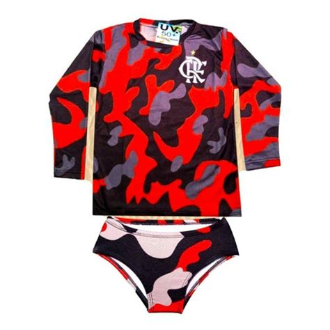 Biquini Infantil Blusa Proteção Solar Infantil Uv50 Flamengo Vermelho