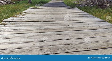 Footbridge Perspective Of Uneven Old Wooden Planksplatform Part Of