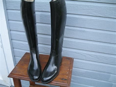 Vintage Black Rubber Boots Equestrian Riding Boots By Zenasattic