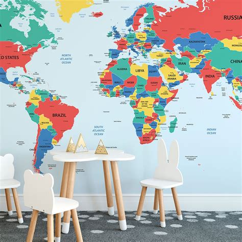 Political Map Square Wall Murals World Map Mural Worl