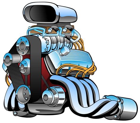 Hot Rod Race Car Engine Cartoon Lots Of Chrome Vector Illustration