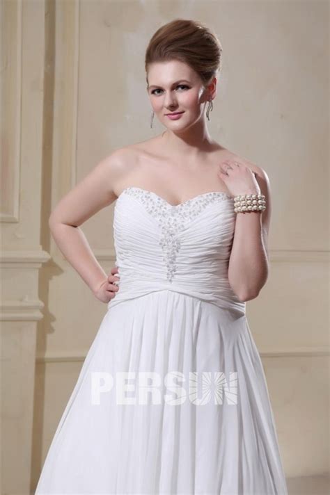 Robe longue extensible trapèze, manches 3/4. Robe de mariée grande taille en mousseline de soie ...