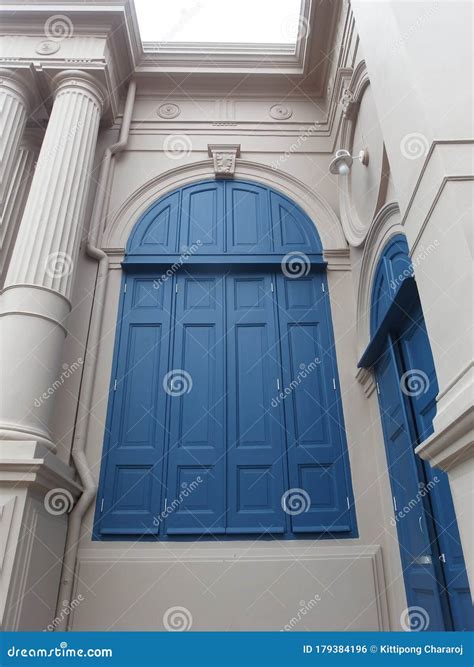 Large Wooden Window Doors Neoclassical Architecture Stock Photo