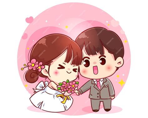 Premium Vector Wedding Couple Cartoon Character Illustration
