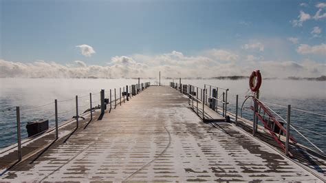 Bildet Strand hav kyst vann horisont snø vinter Brygge promenaden bro morgen shore