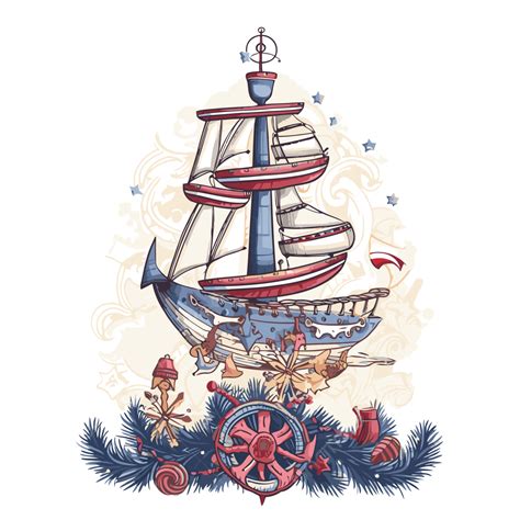 Náutico Navidad Clipart Navidad Barco Decoración Vector Imagen Dibujos Animados Png Navidad