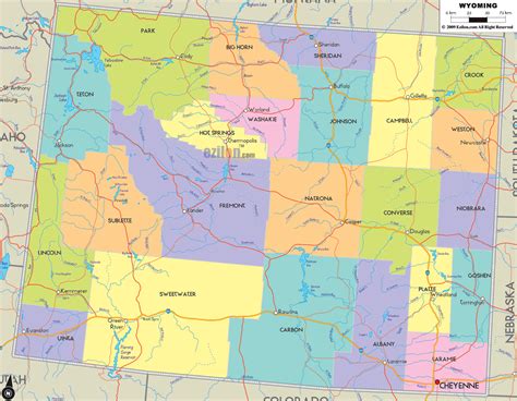 Map Of State Of Wyoming With Outline Of The State Cities Towns And