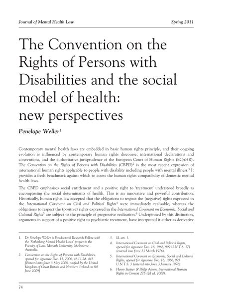 Pdf The Convention On The Rights Of Persons With Disabilities And The Social Model Of Health