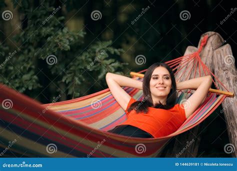 Woman Relaxing In Hammock On Summer Vacation Stock Image Image Of Dreaming Natural 144639181