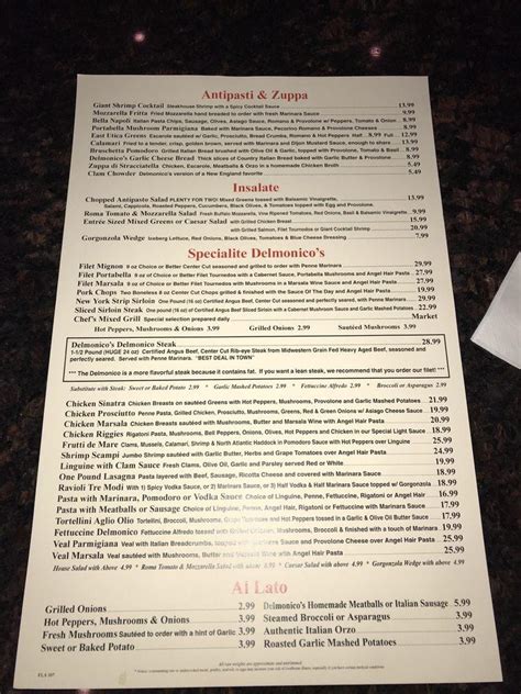 Menu At Delmonicos Italian Steakhouse Orlando