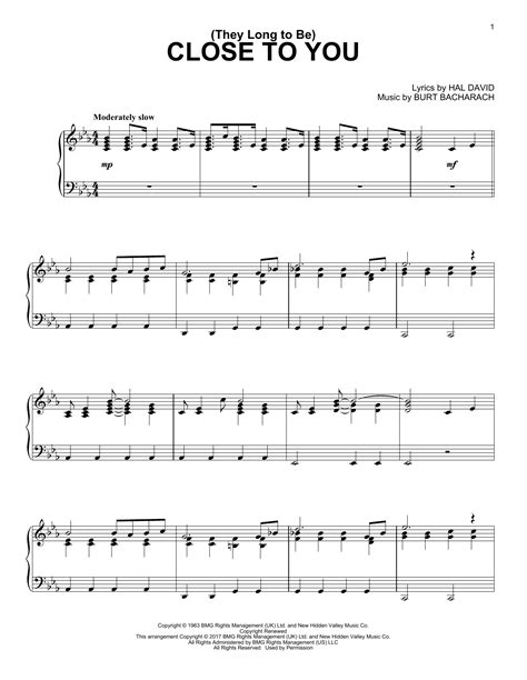 Burt Bacharach They Long To Be Close To You Sheet Music Notes