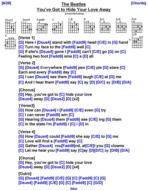 The Beatles Youve Got To Hide Your Love Away Lyrics And Chords Guitar Lessons Songs