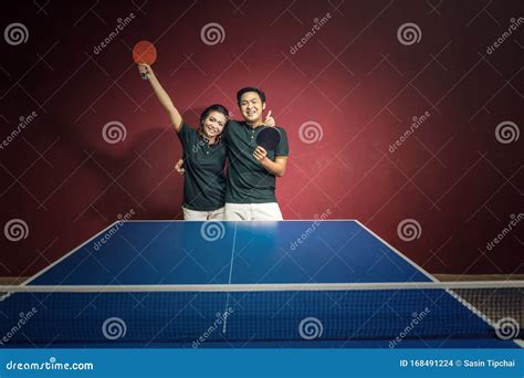 Couples Of Young People Playing Ping Pong Stock Photo Image Of