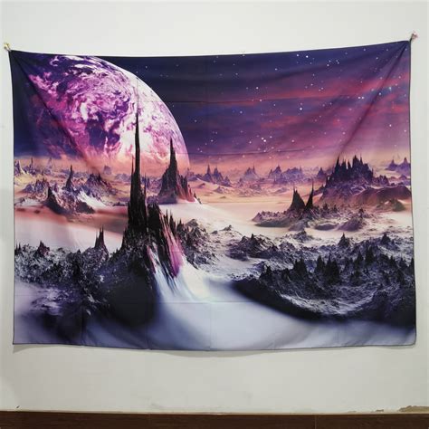 Future Planet Mountains Tapestry 3d Galaxy Stars Tapestry Etsy