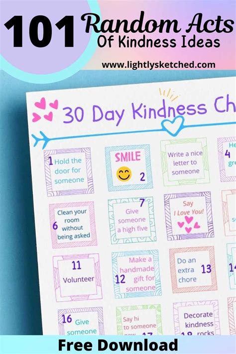 101 Kindness Acts For Kids Free Printable Lightly Sketched