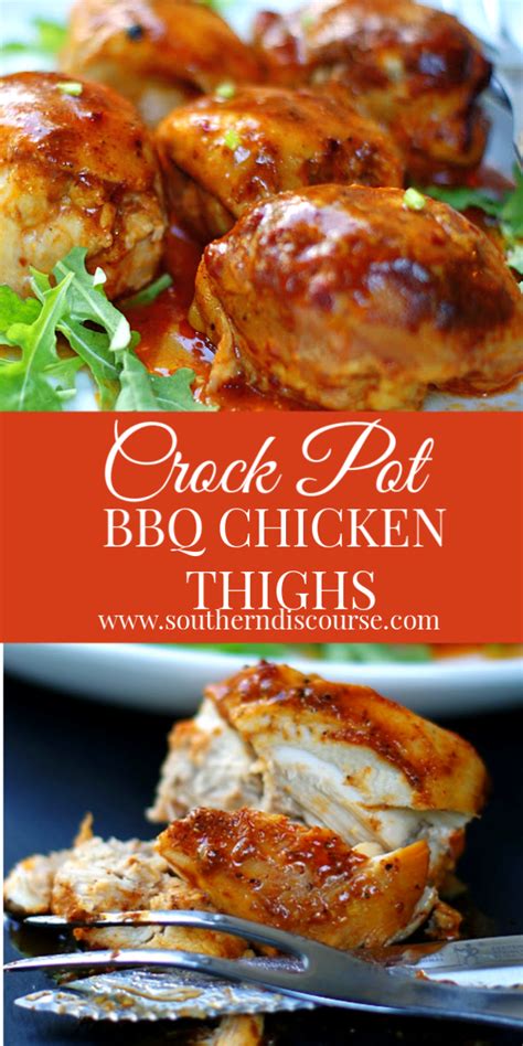 Sure honey garlic sticky thighs are good, but one of my favorite things about crock pot chicken thighs recipes if the luscious flavor of the chicken. Easy Crock Pot BBQ Boneless Chicken Thighs - a southern ...