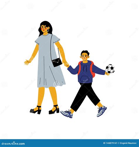 Mother Leading Her Babe To Babe Portrait Of Modern Family Mom And Babe Girl Walking