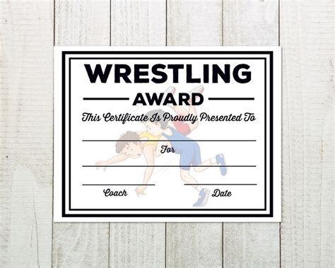 Wrestling Certificate Instant Download Wrestling Awards Etsy Uk