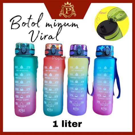 Jual Viral Botol Minum Liter Tritan Motivasi Warna Warni Botol