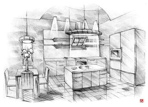 Sketchlane On Instagram Lovely Sketch Of Kitchen Interior By