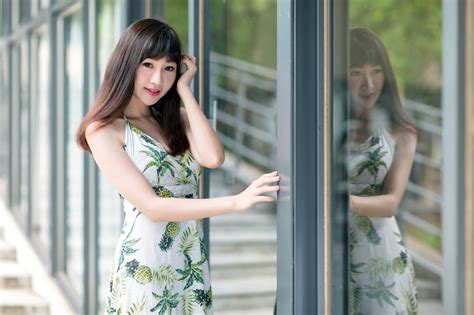2048x1365 dress brunette model asian girl woman reflection wallpaper coolwallpapers me