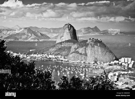 Black And White Scenic Aerial View Of Rio De Janeiro City Showing