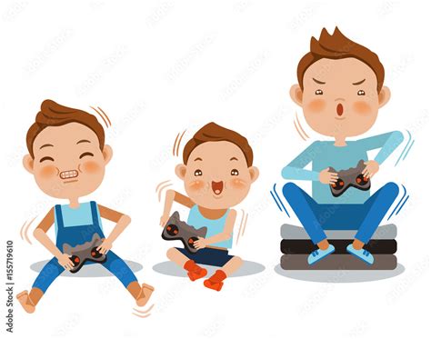 Vecteur Stock Kids Playing Cartoon Boys Playing Video Games Together