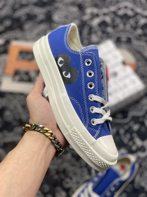 Cdg Play X Converse Chuck Taylor All Star 70 Low Blue For Sale