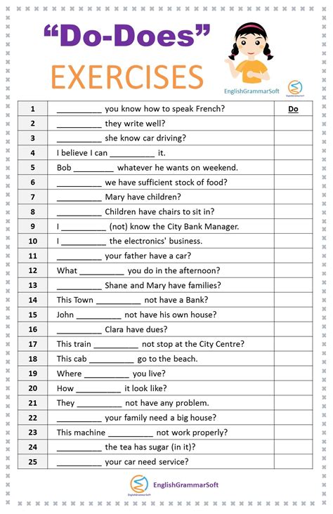 Do Does Exercises Worksheet With Answers Englishgrammarsoft 01e