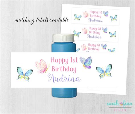 Butterfly Water Bottle Labels Printable Butterflies Birthday Etsy