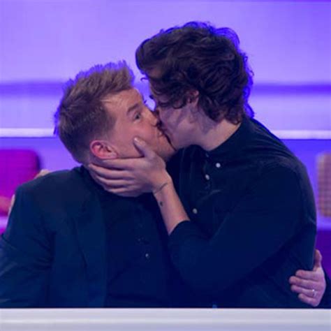 Harry Styles Kisses James Corden See The Pic E Online