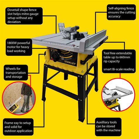 Stanley High Performance Table Saw 254mm 1800w With Stand Sst1801