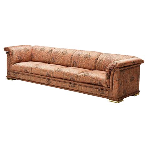 Large Italian Sofa In Vibrant Red Paisley Upholstery For Sale At