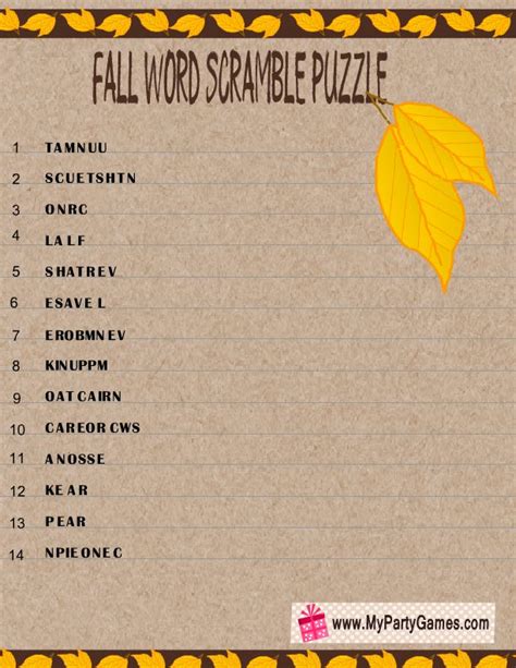 Free Printable Fall Word Scramble Puzzle In 2020 Fall Words Words