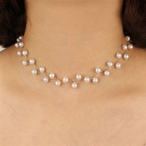 Elegant Simulated Pearl Chokers Necklace For Women Wedding Party