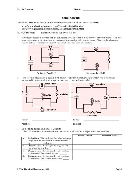 Combination Circuits Worksheet With Answers Pdf