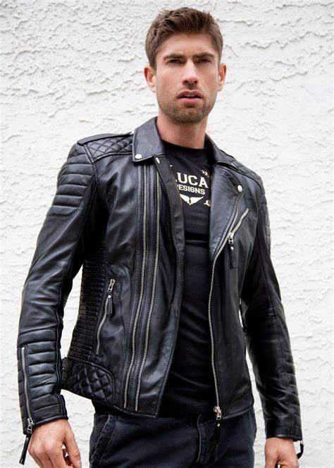 Buy Mens Quilted Black Leather Motorcycle Jacket Lucajackets Luca