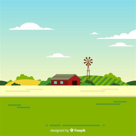 Free Vector Flat Farm Landscape Background