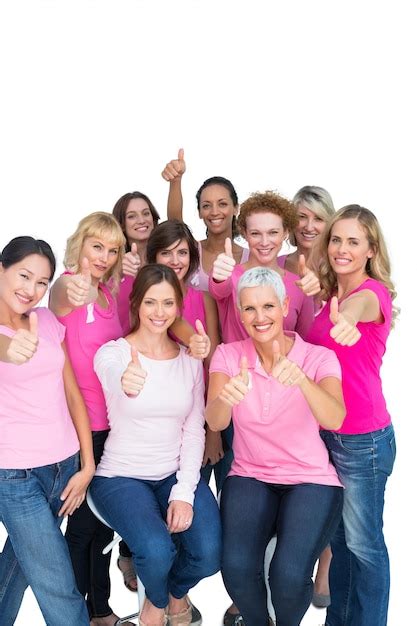 Premium Photo Voluntary Cheerful Women Wearing Pink For Breast Cancer