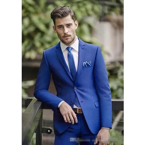 2017 Slim Fit Bleu Royal Mariage Hommes Costumes Slim Fit Marié Tuxedos