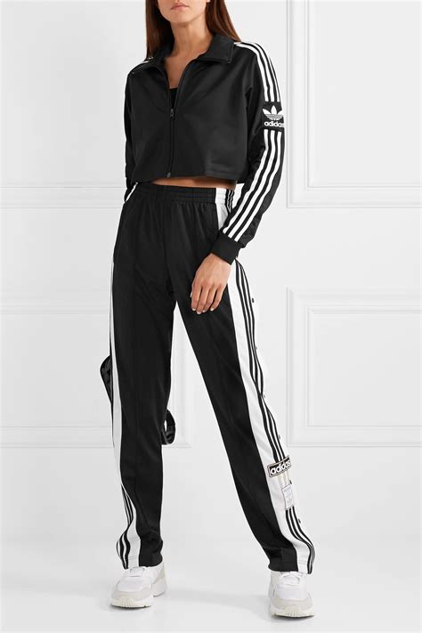 Black Cropped Striped Tech Jersey Track Jacket Adidas Originals Net A Porter Adidas Outfit