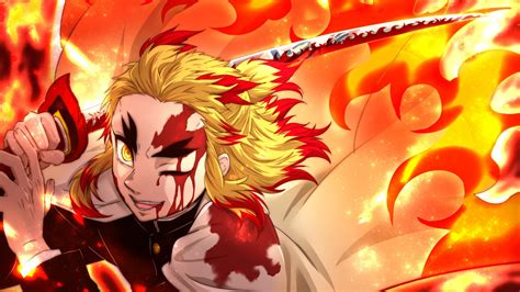 Demon Slayer Kyojuro Rengoku With Sword With Background Of Fire Hd Anime Wallpapers Hd